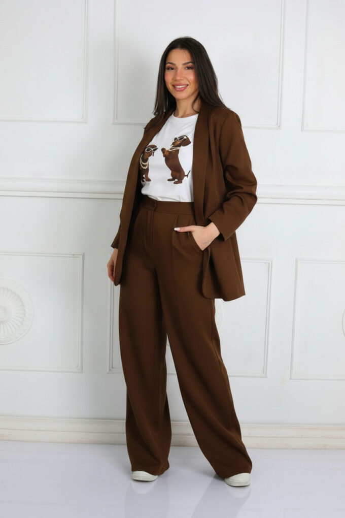 Pantalon Pinzas Palazzo - Única, Marrón oscuro