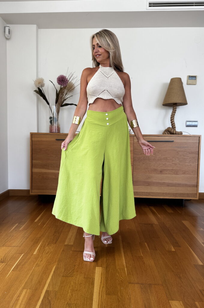 Pantalon Vuelo Botones - Única, Verde Claro
