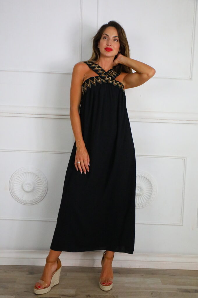 Vestido Bordado Cruce - Única, Negro