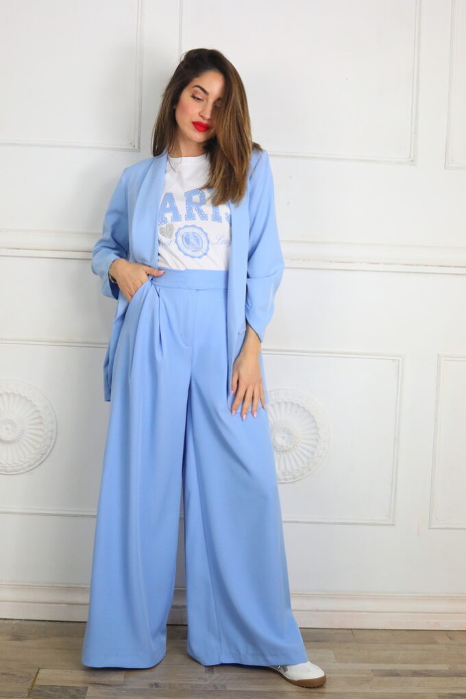 Pantalon Ancho Hebilla - Única, Azul claro