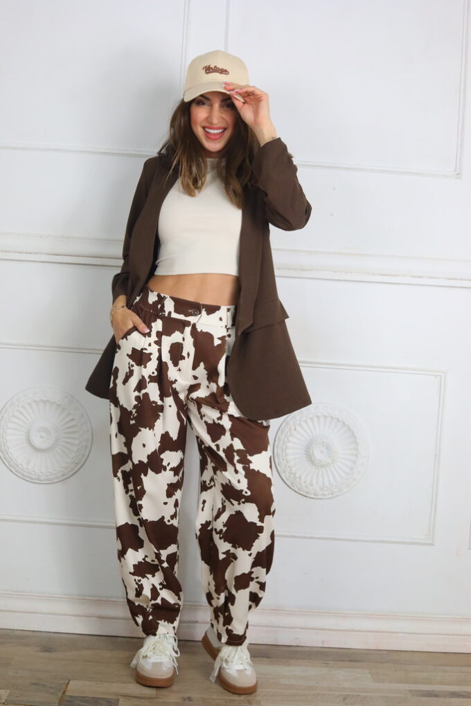 Pantalon Pinzas Print - Única, Marrón oscuro