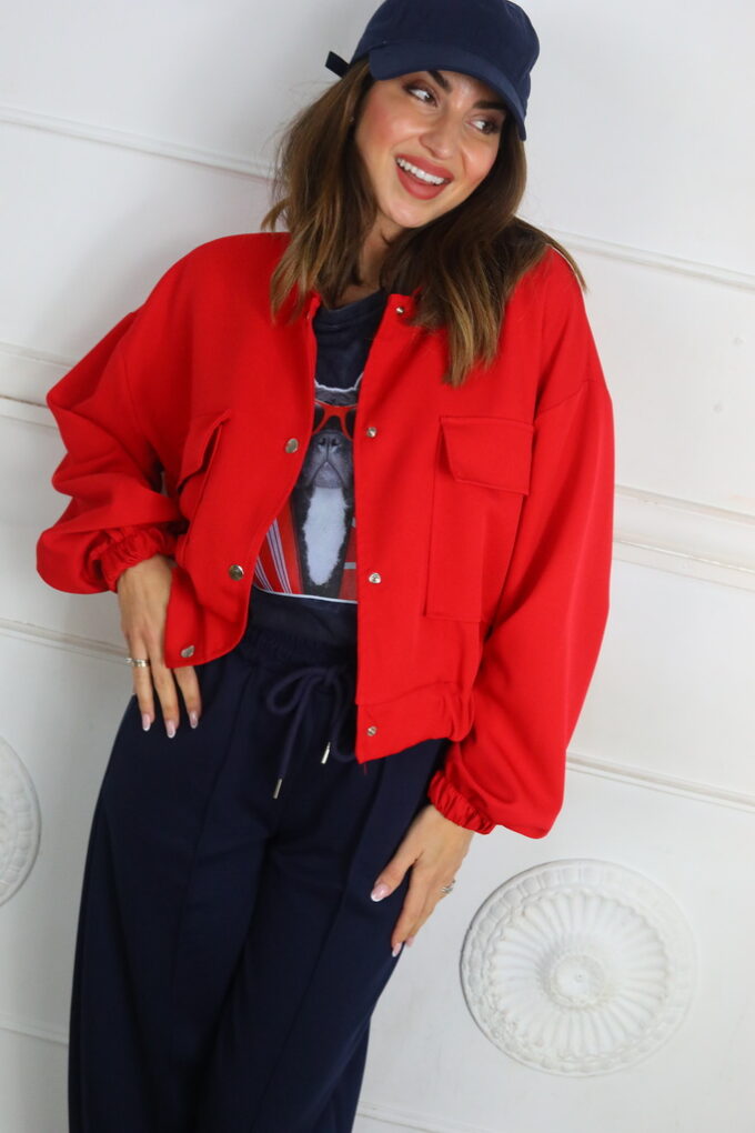 Bomber Bolsillos - Única, Rojo