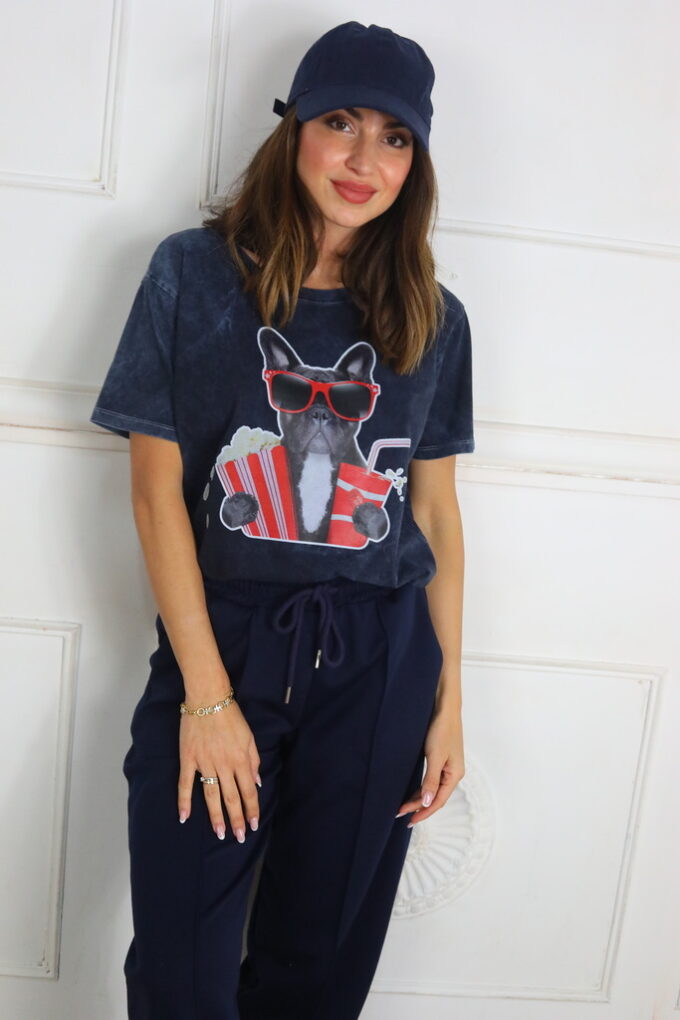 Camiseta Estampada Lavado Piedra - Única, Azul oscuro