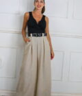 Pantalon Efecto Lino Cinturón