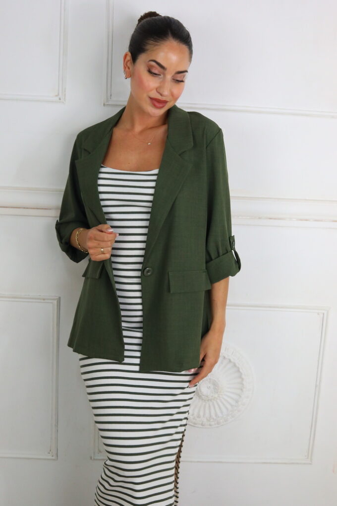 Blazer Manga Botón - Única, Verde Militar