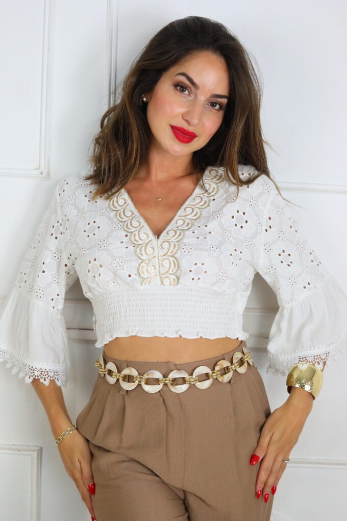 Blusa Top Troquelada - Única, Blanco
