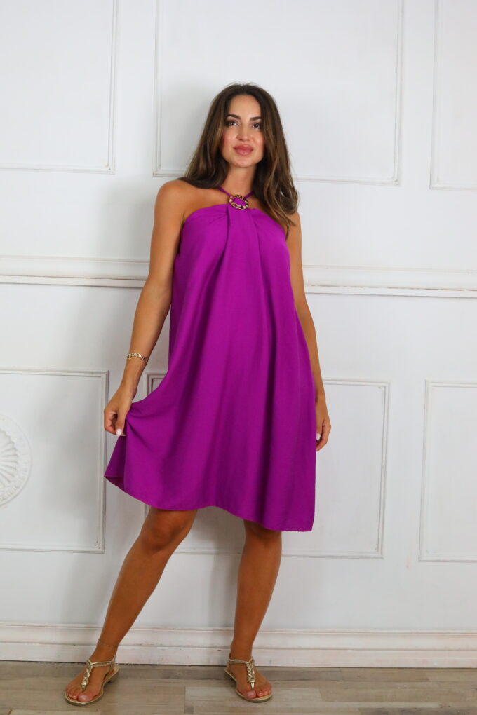 Vestido Efecto Lino Hebilla