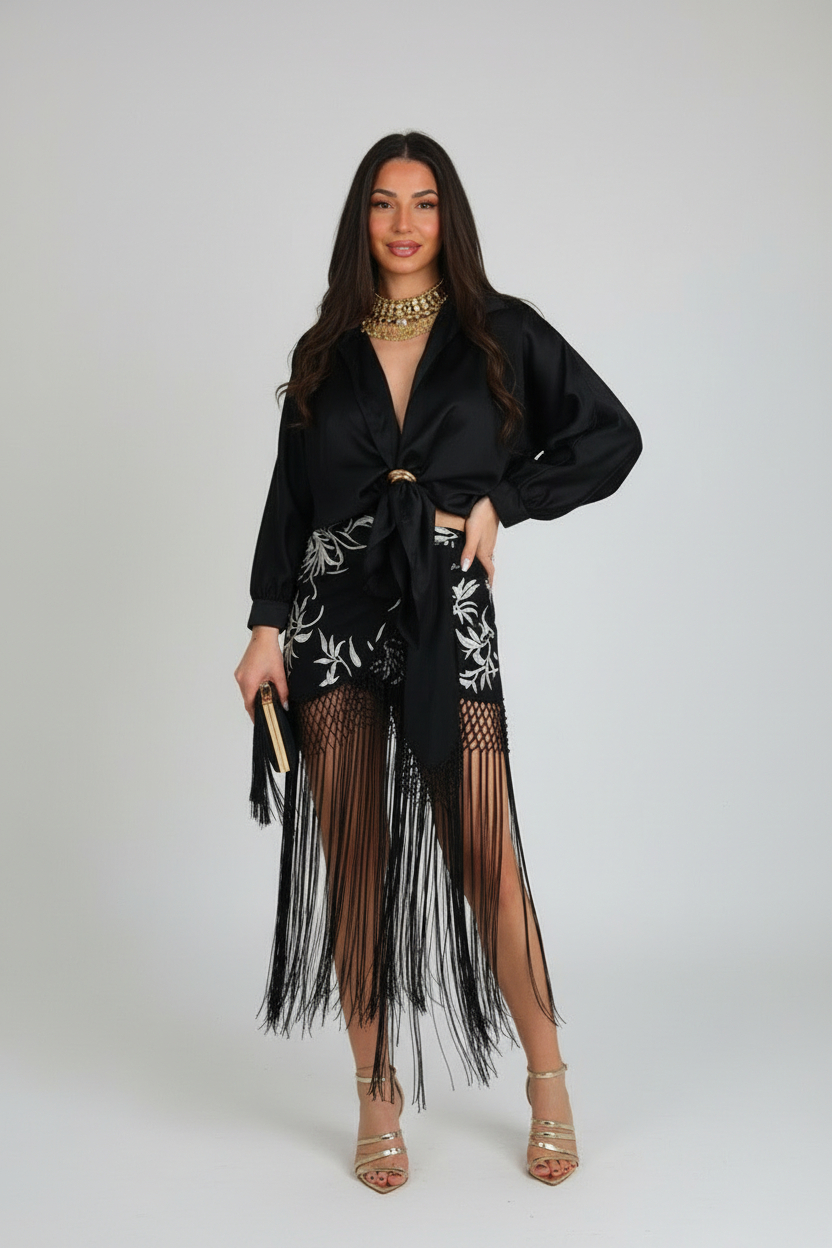 Falda Bordada Flecos