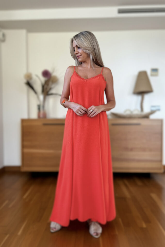 Vestido Lencero Largo - Única, Naranja