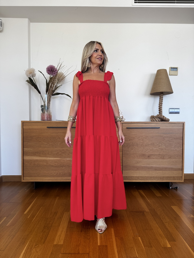 Vestido Fruncido Tiranta Volantes - Imagen 4