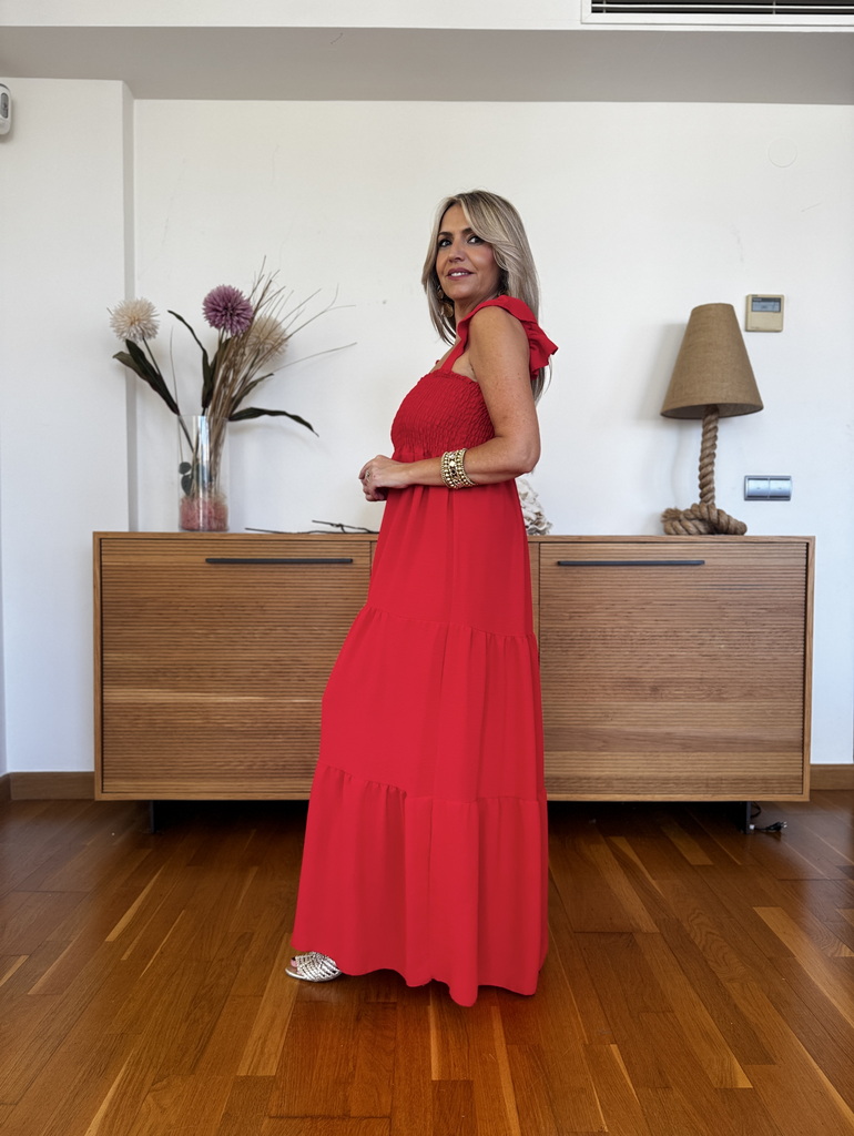 Vestido Fruncido Tiranta Volantes - Imagen 3