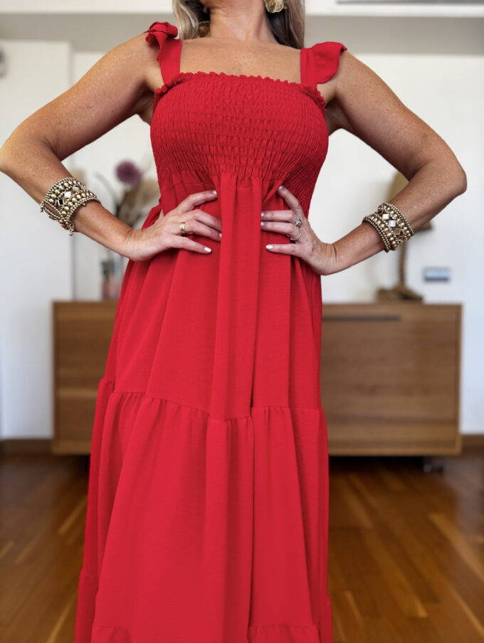 Vestido Fruncido Tiranta Volantes