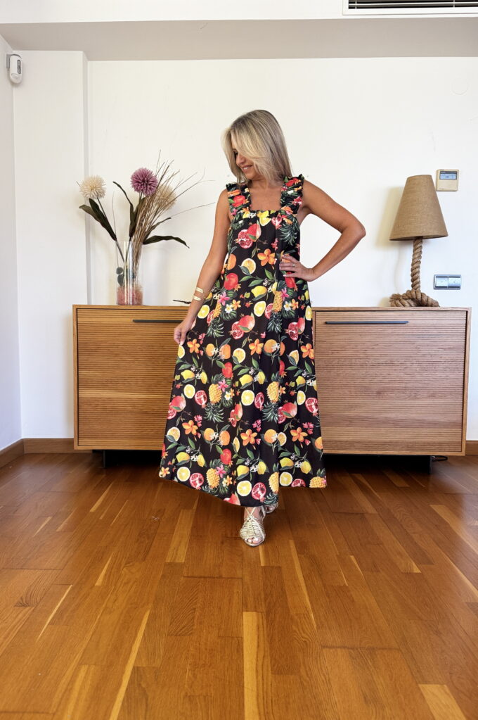 Vestido Largo Fruits - Única, Negro