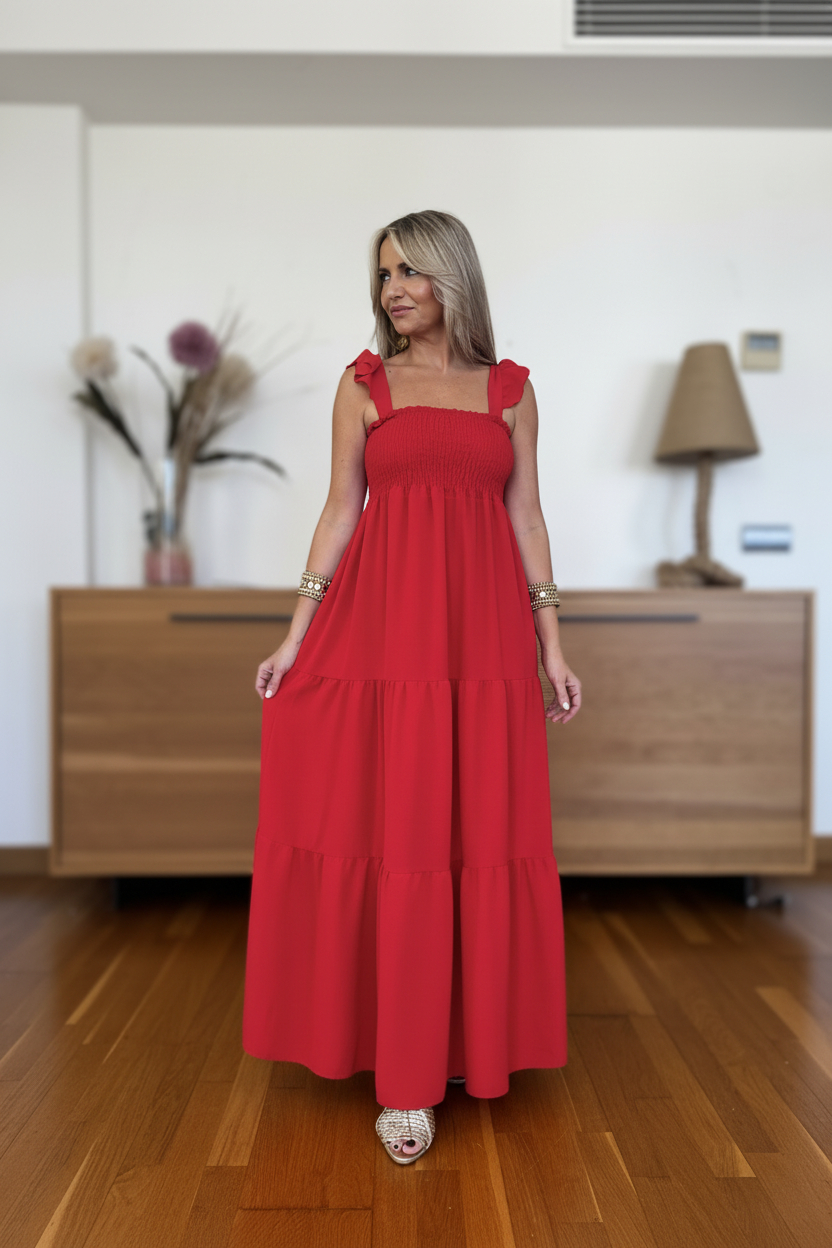 Vestido Fruncido Tiranta Volantes