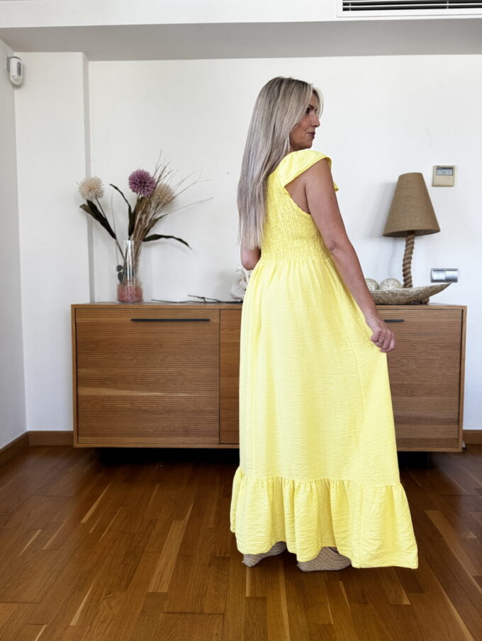 Vestido Efecto Lino Fruncido