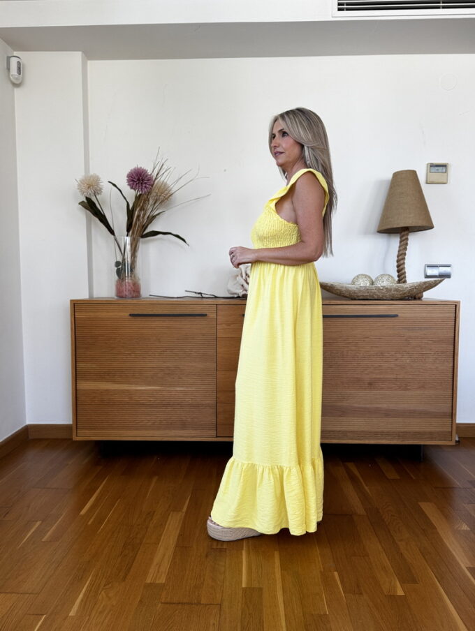 Vestido Efecto Lino Fruncido