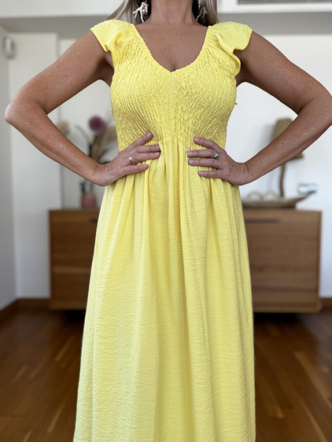 Vestido Efecto Lino Fruncido