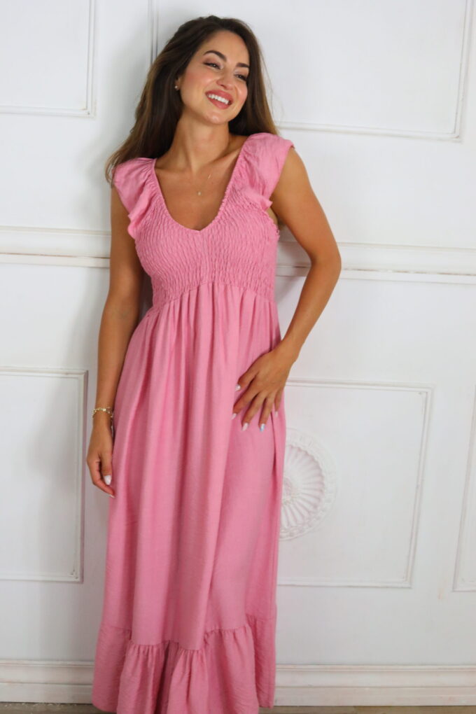 Vestido Efecto Lino Fruncido