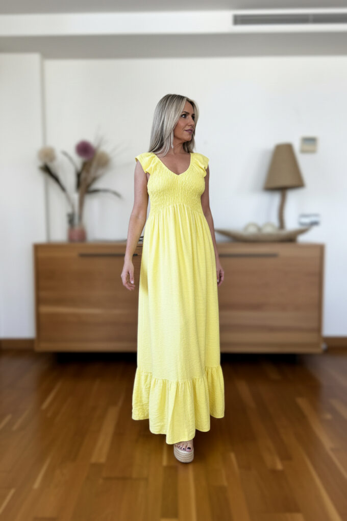 Vestido Efecto Lino Fruncido