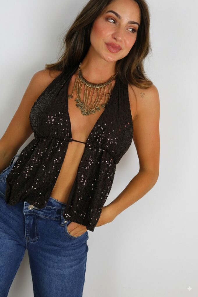 Top Descubierto Lentejuelas