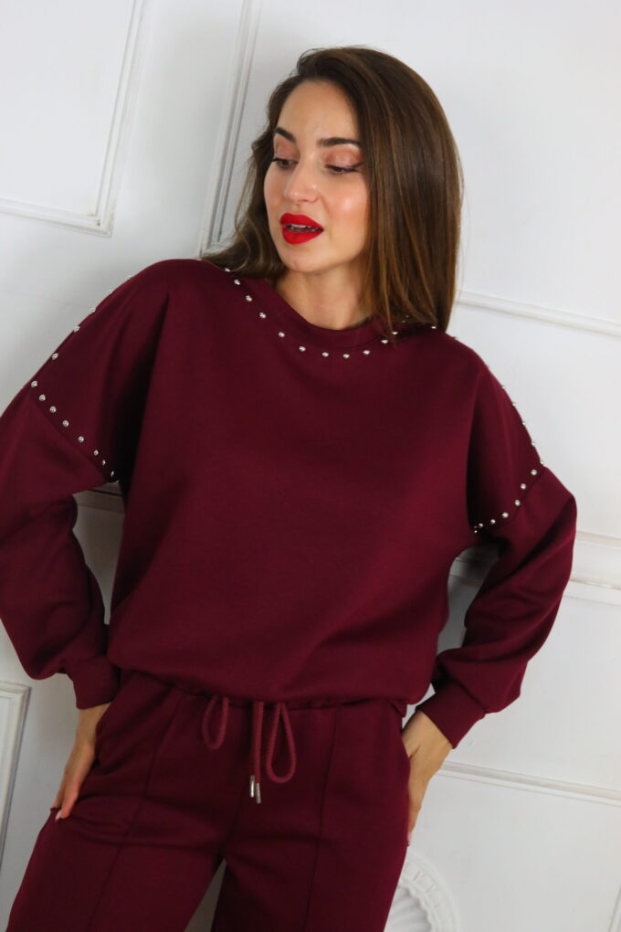 Sudadera Tachuelas - Única, Burdeos