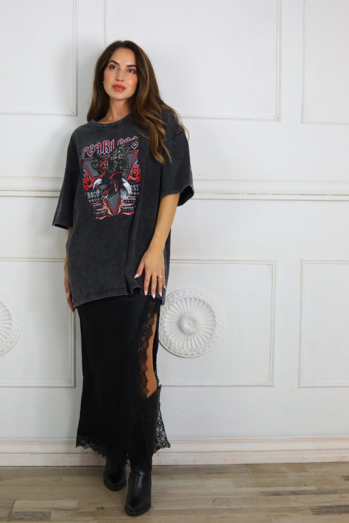 Falda Satén Encaje - Única, Negro