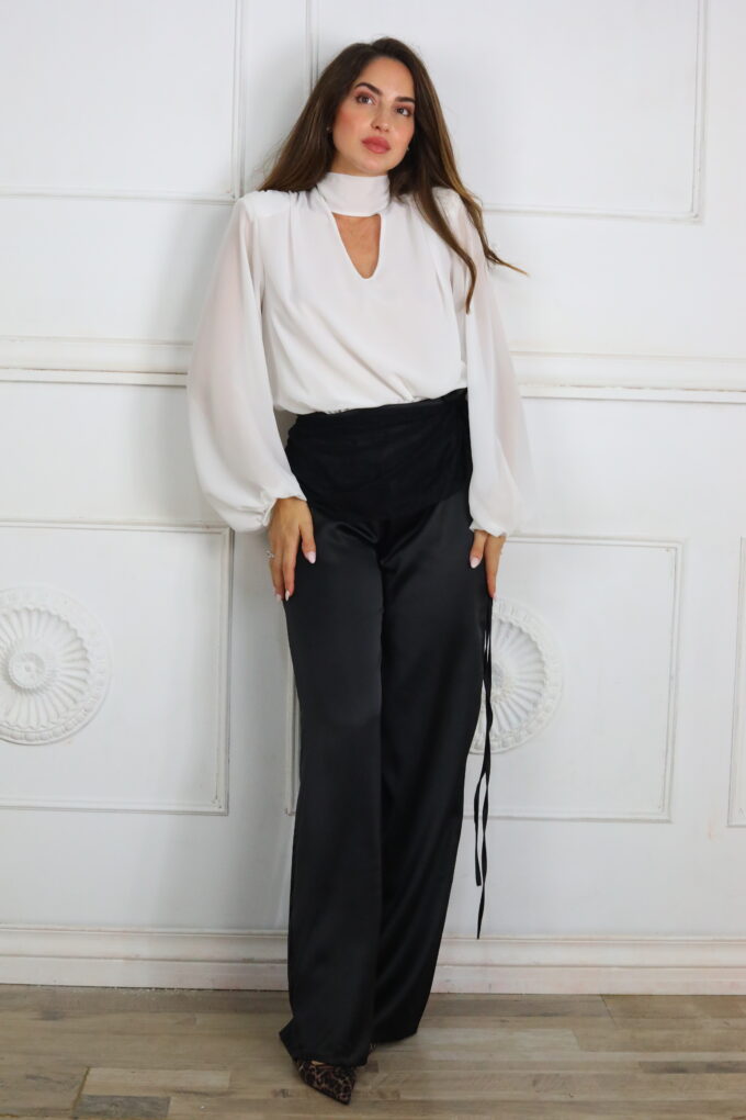 Pantalon Satén Con Pareo Encaje