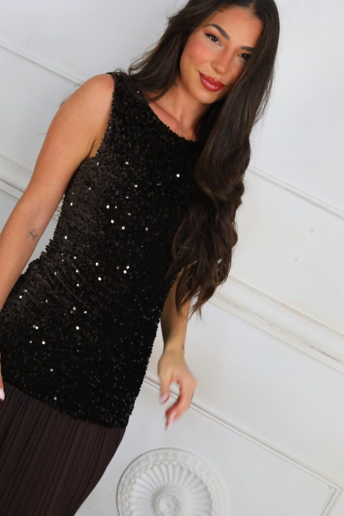 Vestido Plisado Lentejuelas