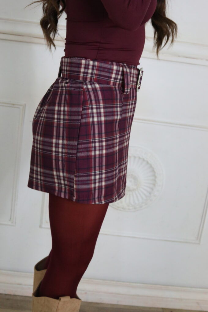 Short-Falda Cuadros Cinturón