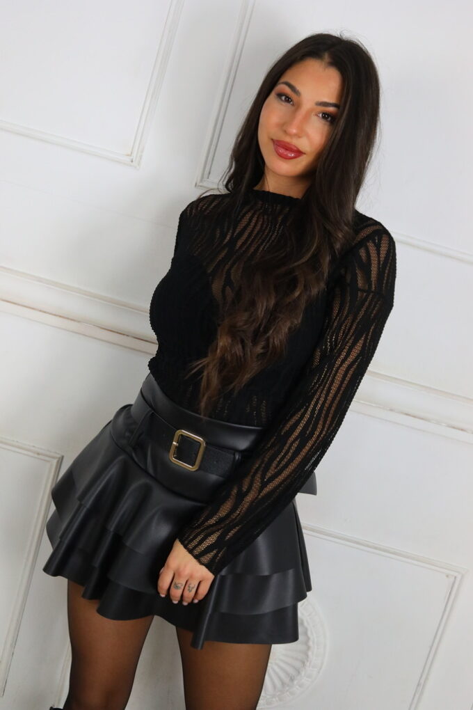 Falda Polipiel Cinturón Volantes