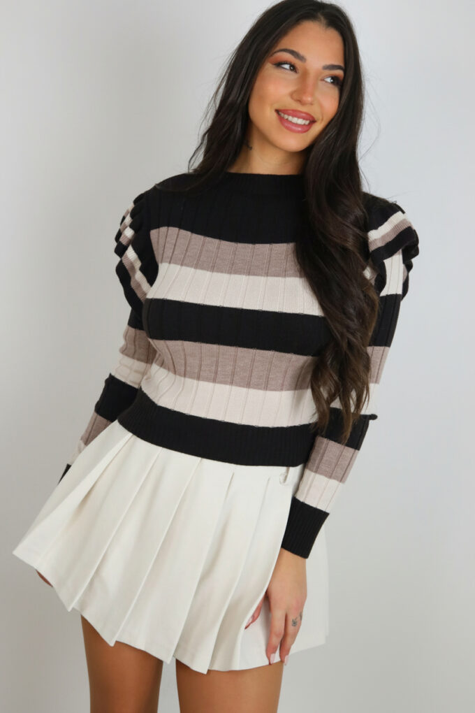 Jersey Rayas Volantes - Única, Marrón oscuro