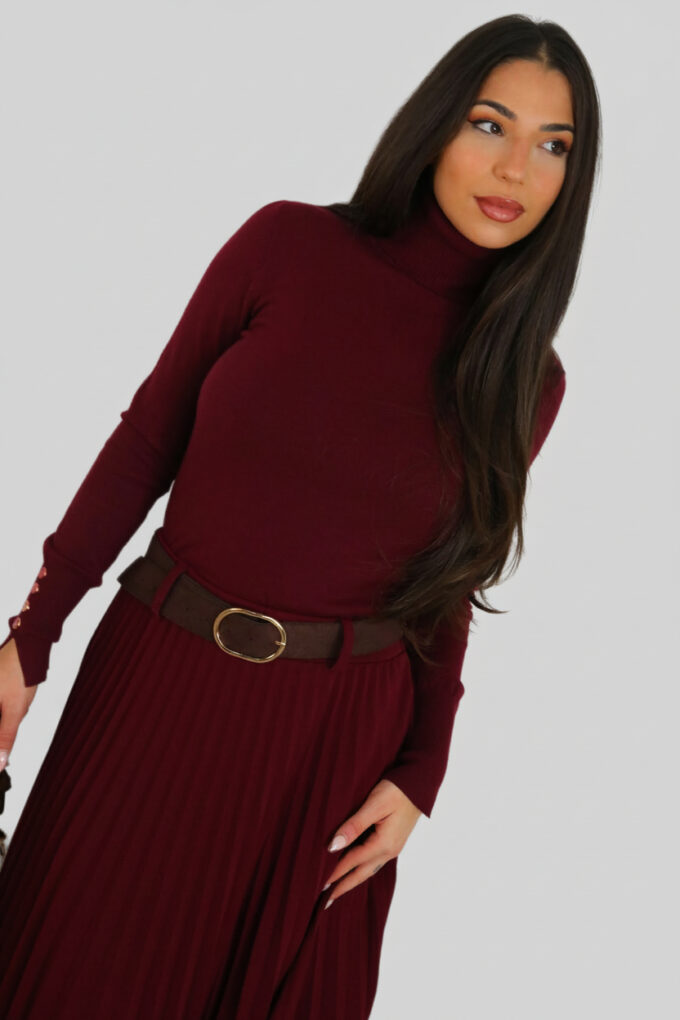 Jersey Cuello Vuelto Botones - Única, Burdeos