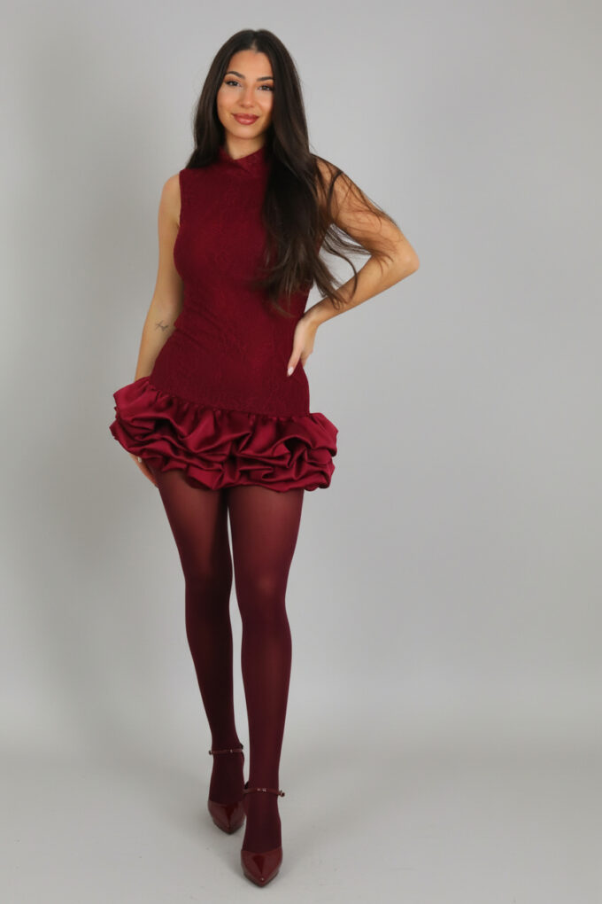 Vestido Encaje Volantes - Única, Burdeos