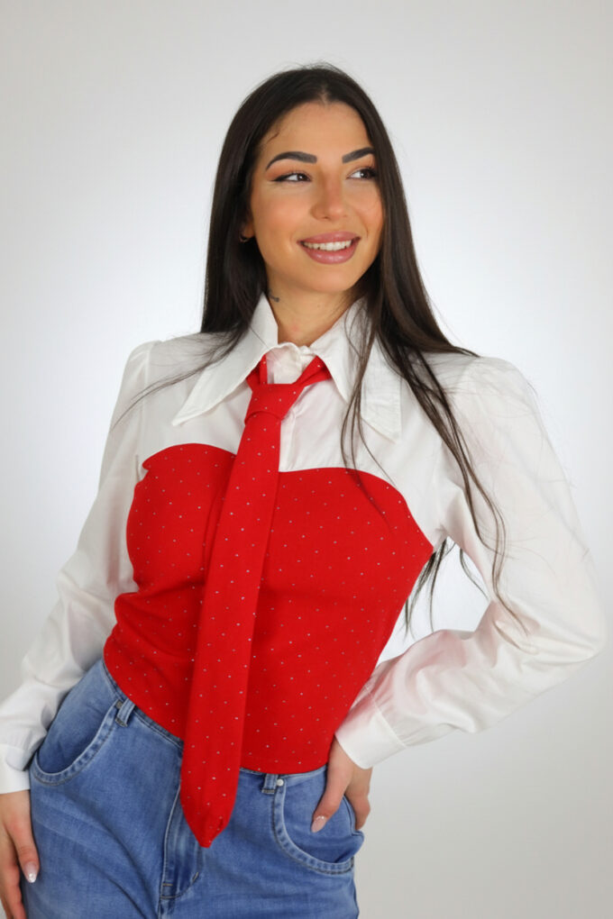 Blusa Con Corbata Brillos