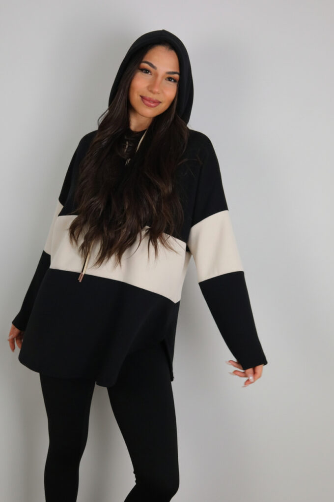 Sudadera Bicolor Cordones - Única, Negro