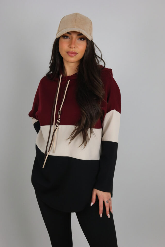 Sudadera Bicolor Cordones - Única, Burdeos