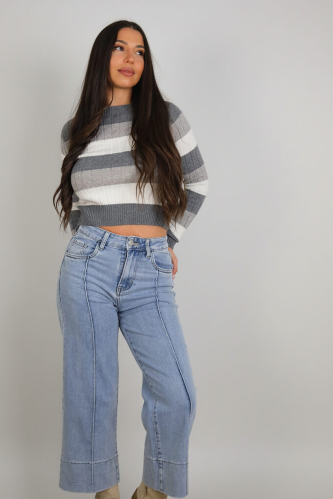 Jersey Tricolor Acanalado - Única, Gris claro