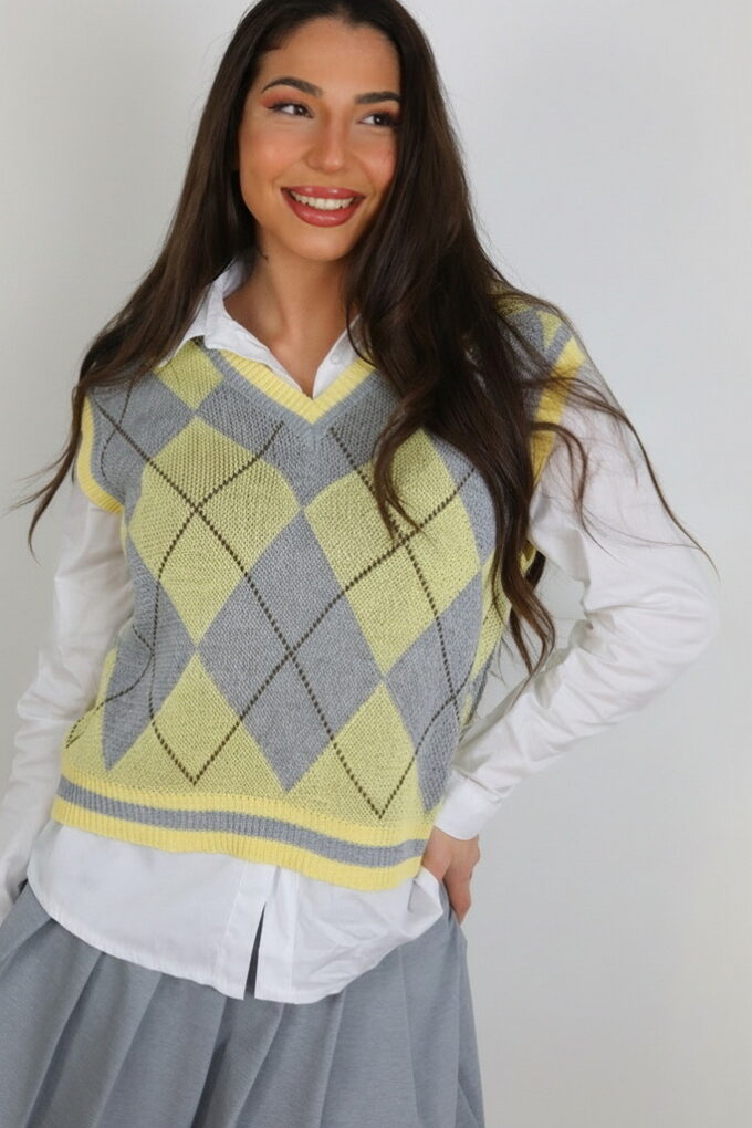 Chaleco Punto Rombos - Única, Amarillo