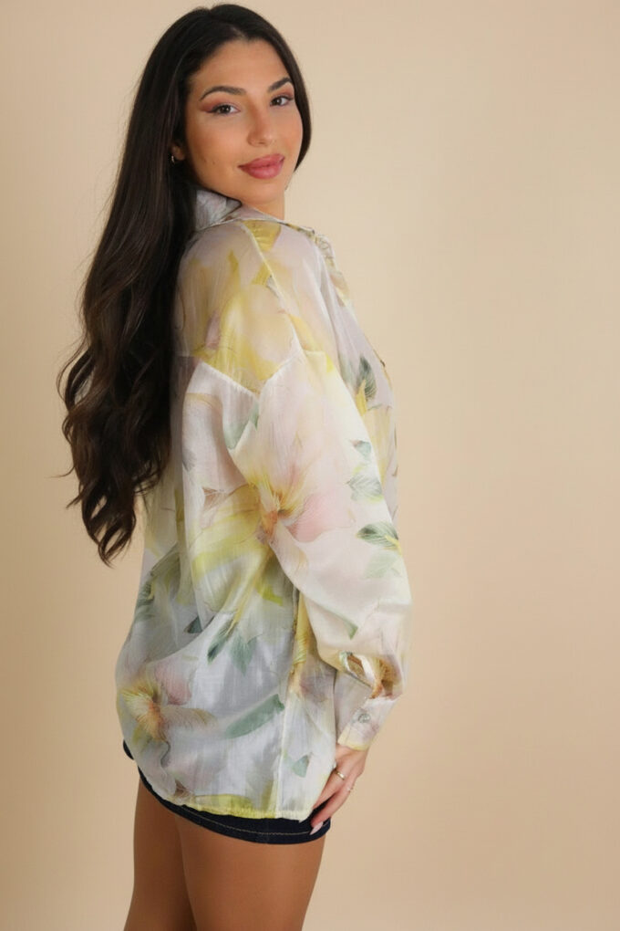 Camisa Símil Seda Estampada