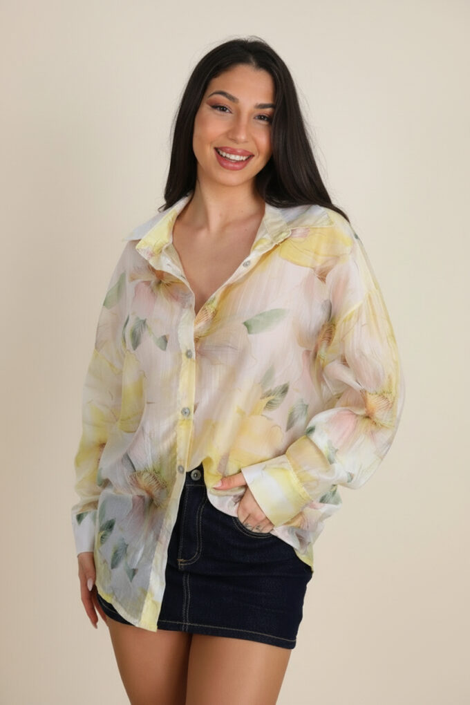 Camisa Símil Seda Estampada