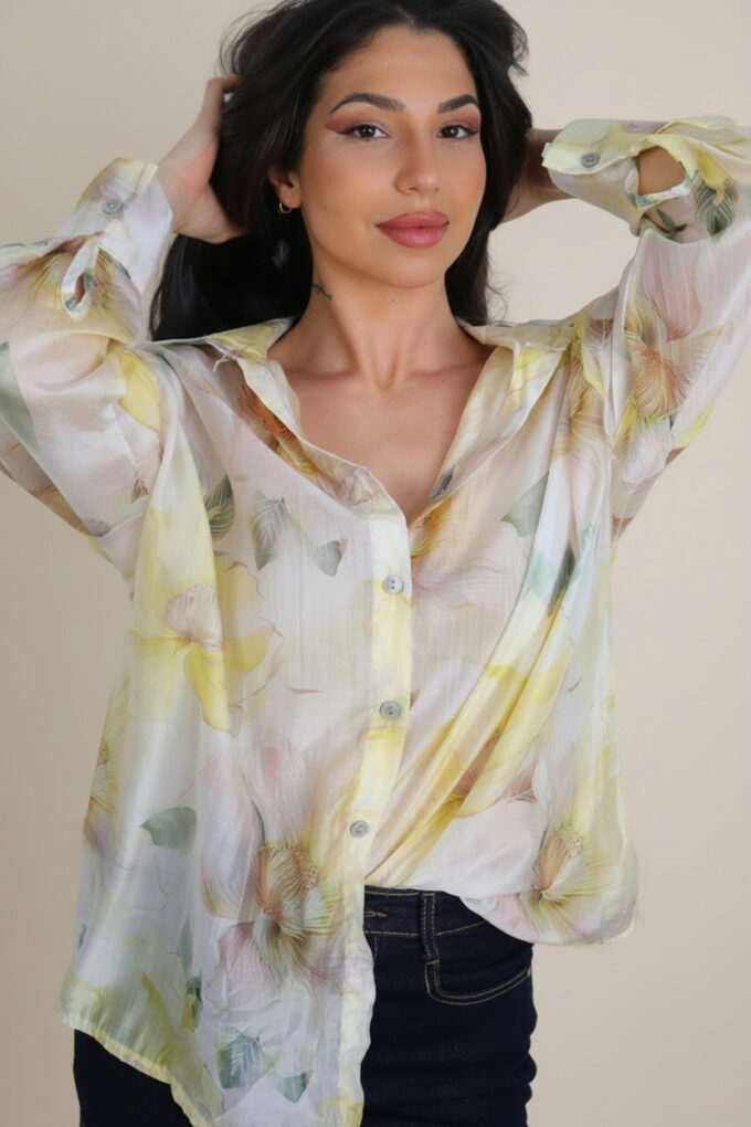 Camisa Símil Seda Estampada