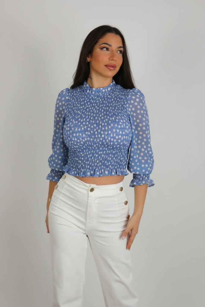 Blusa Fruncida Gasa - Única, Azul claro
