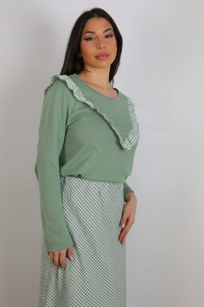 Camiseta Volantes Cuadros - Única, Verde Militar