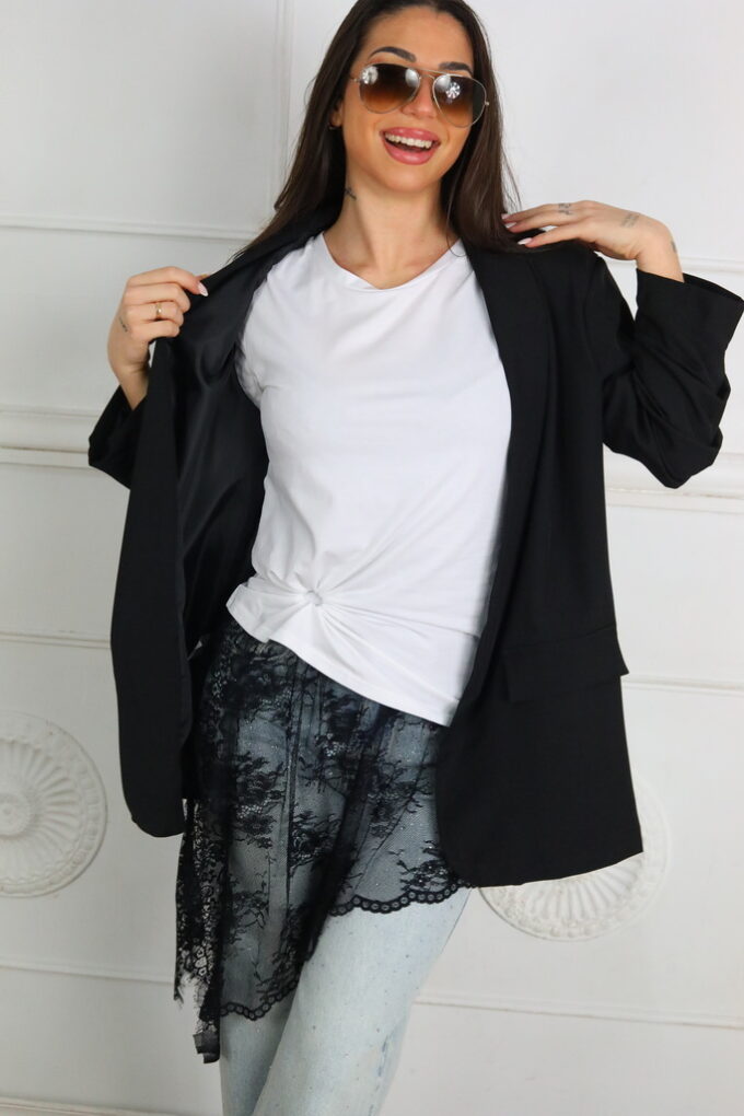 Blazer Rizo Forro - Única, Negro