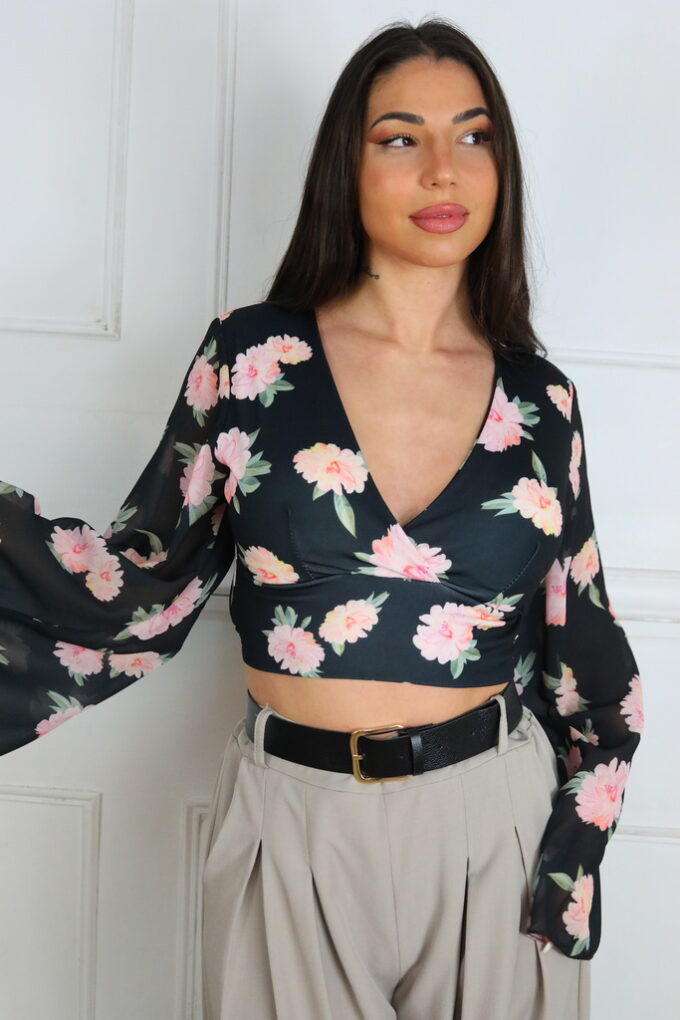 Top Lazo Estampado - Única, Negro