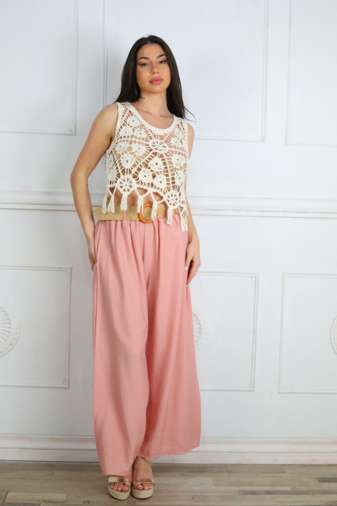 Pantalon Efecto Lino Cinturón