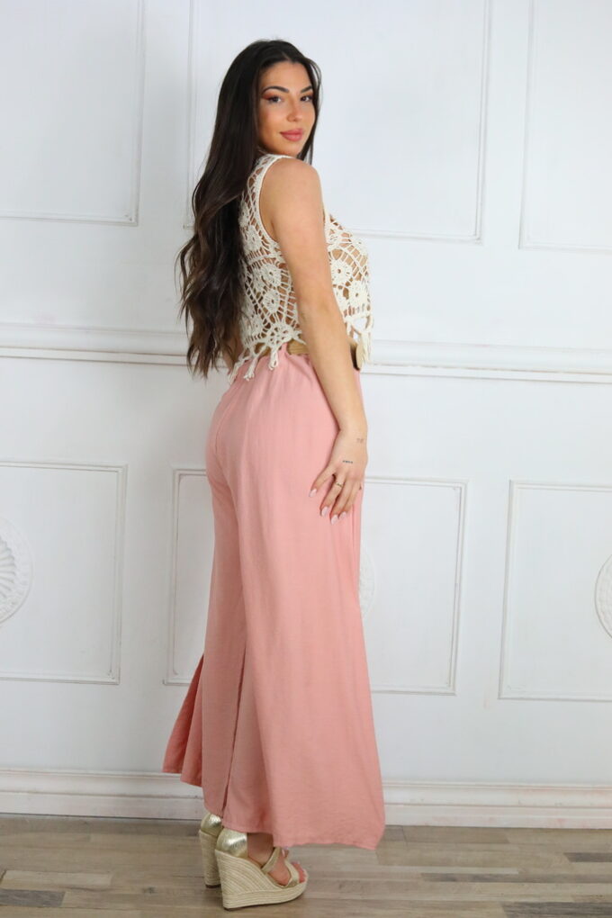 Pantalon Efecto Lino Cinturón