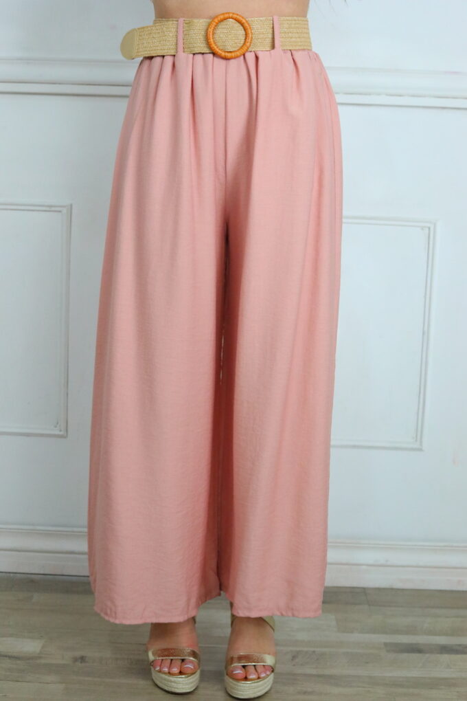 Pantalon Efecto Lino Cinturón