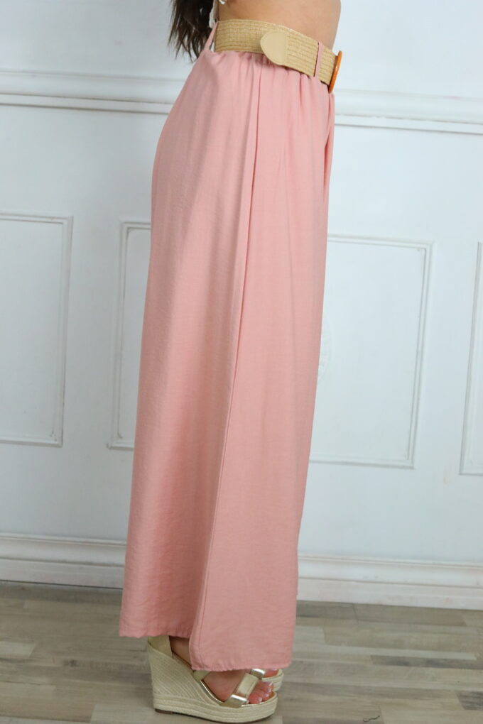 Pantalon Efecto Lino Cinturón