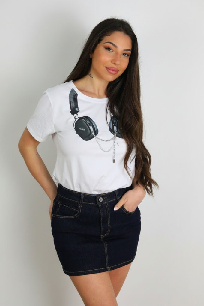 Camiseta Estampada Cadenas - Única, Blanco